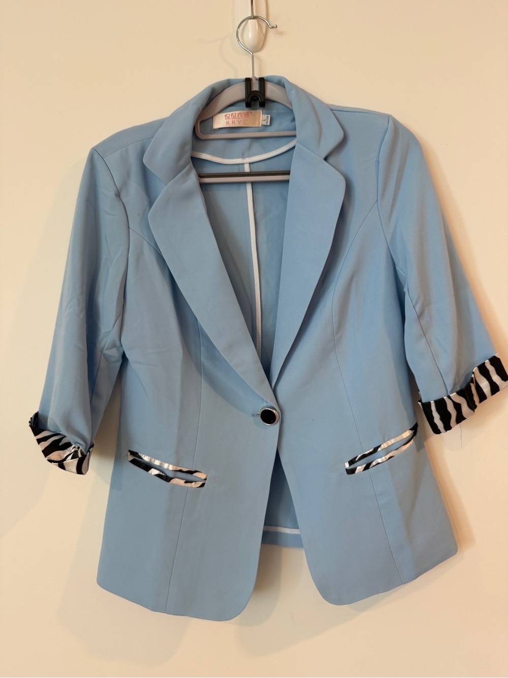 Light Blue Women's Blazer with Zebra Trim